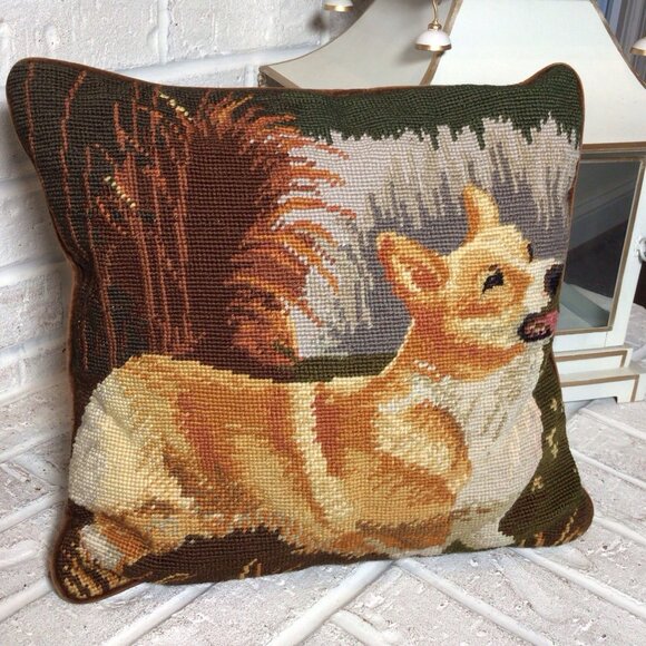 Corgi Needlepoint Dog Throw Pillow -square - Picture 2 of 7